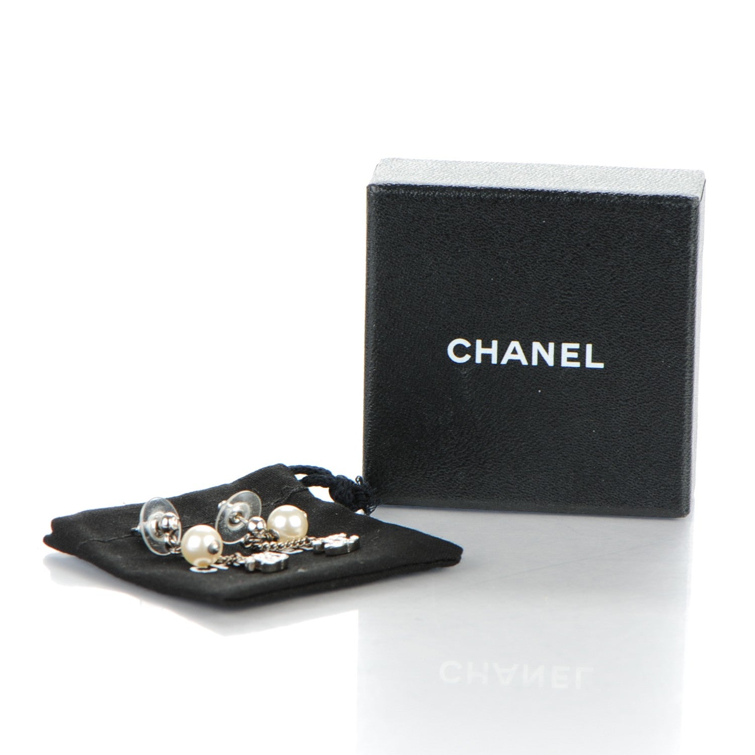 Chanel Crystal Pearl CC Drop Earrings Silver 4 of 4