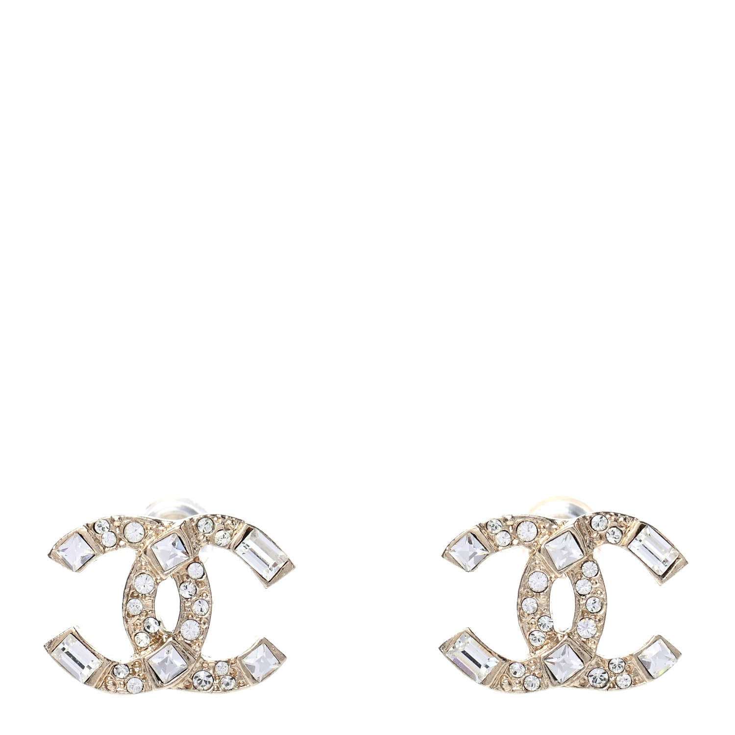 Chanel Crystal Baguette CC Earrings Gold 1 of 4