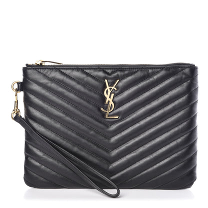 Saint Laurent Calfskin Matelasse Chevron Monogram A5 Wristlet Black 1 of 10