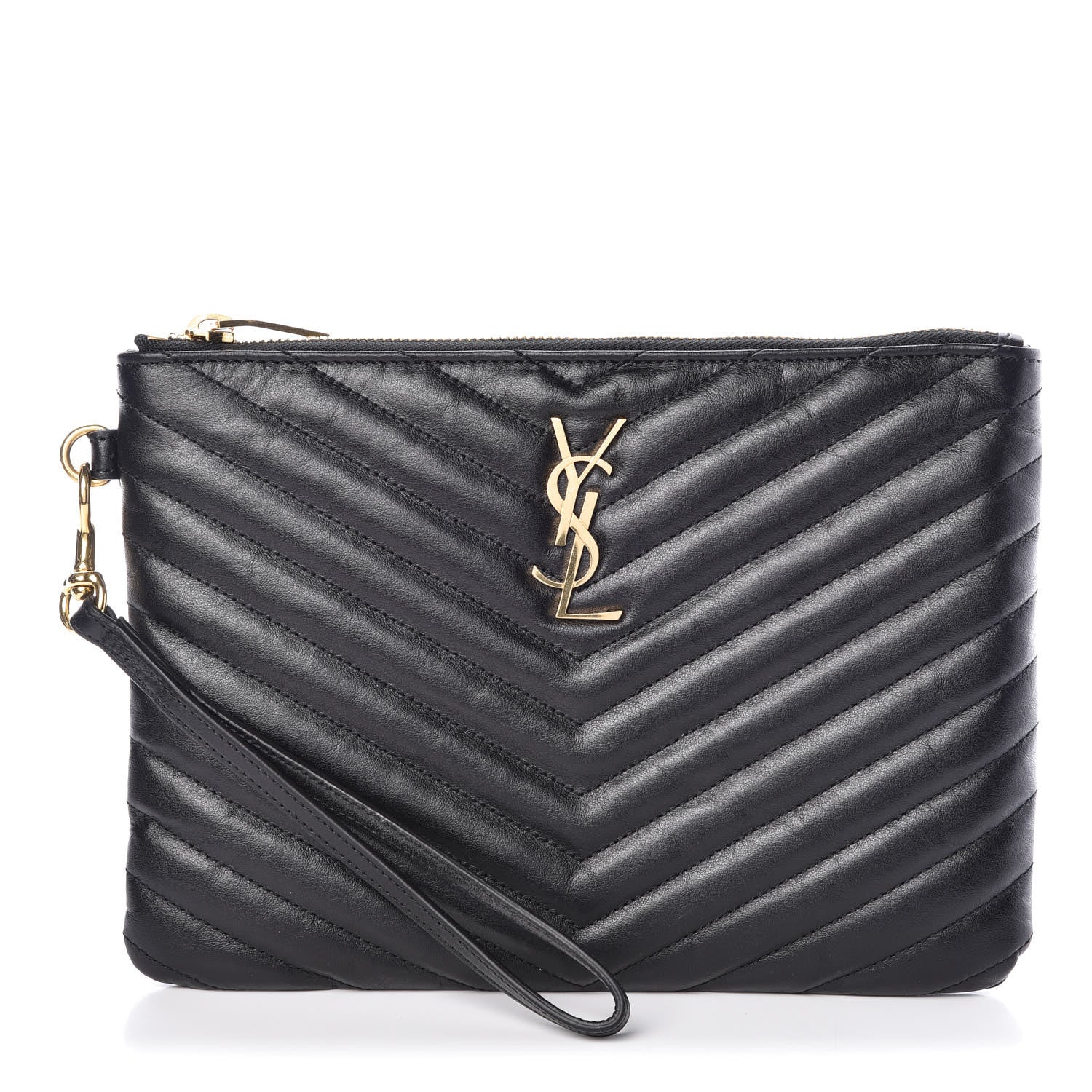 Saint Laurent Calfskin Matelasse Chevron Monogram A5 Wristlet Black 1 of 10