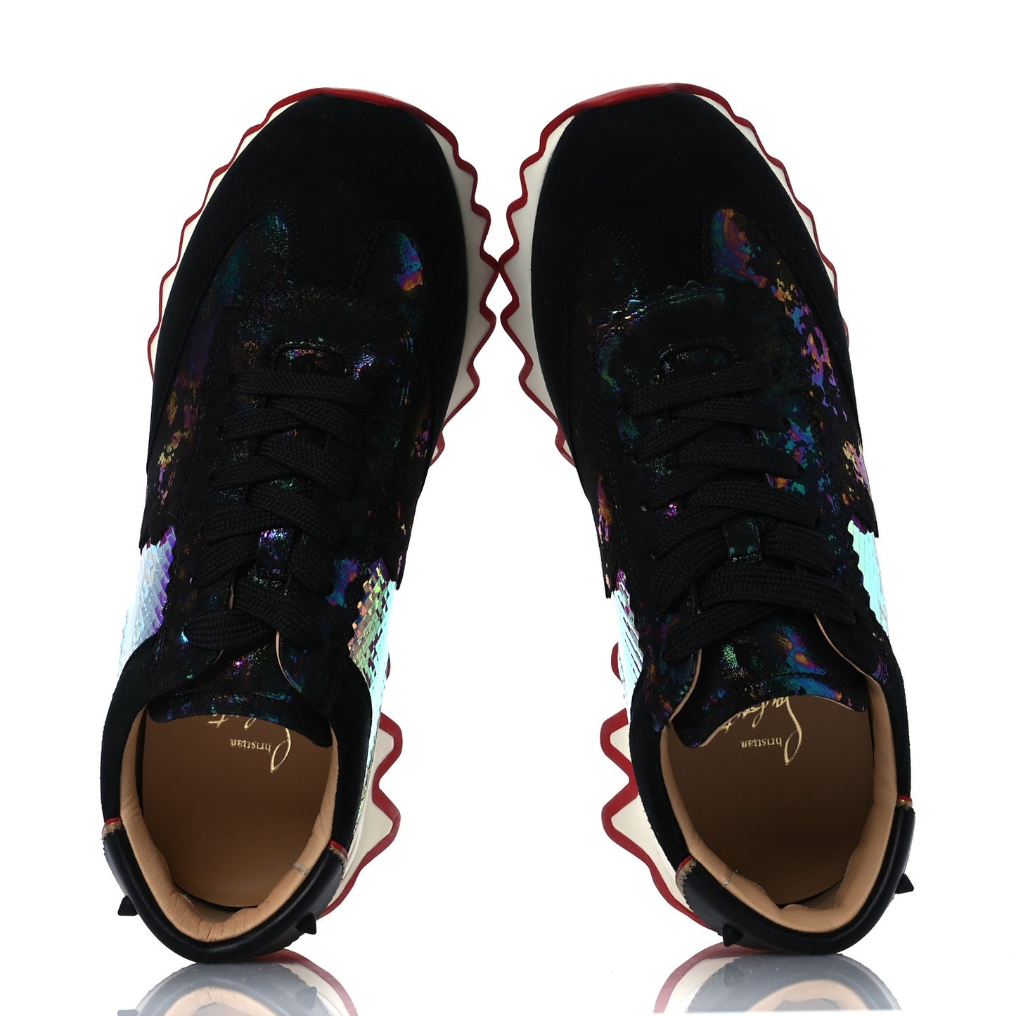 Suede Mesh Calfskin Loubishark Sneakers 38.5 Black Multicolor