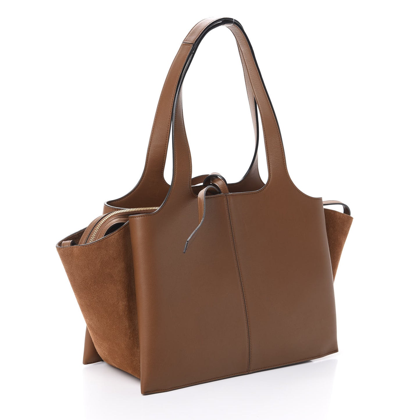 Smooth Calfskin Suede Small Tri-Fold Bag Camel