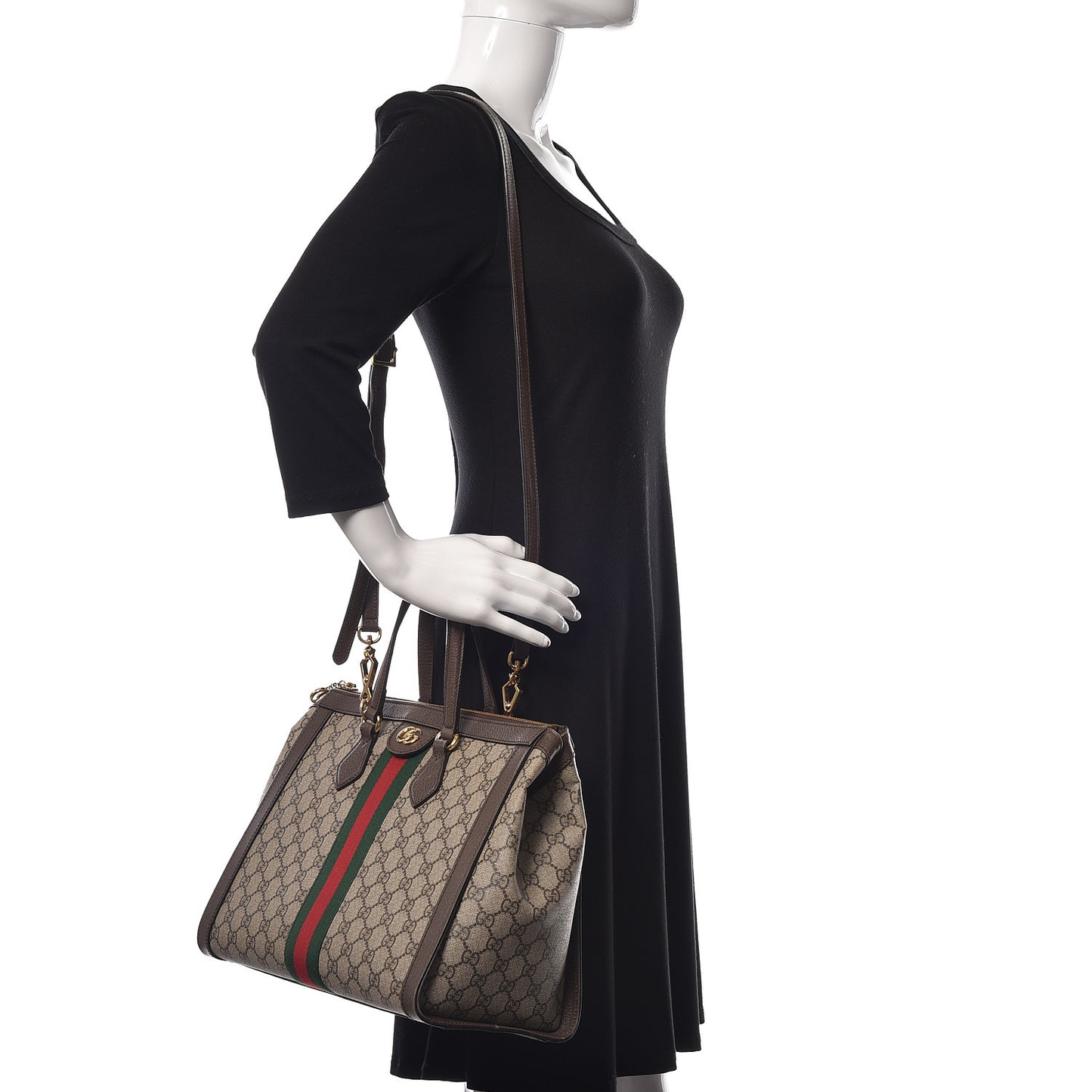 GG Supreme Monogram Web Medium Ophidia Tote Bag Brown