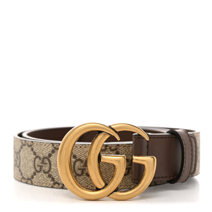 Gucci GG Supreme Monogram Matte Plutone Calfskin Double G 30mm Belt 85 34 Beige Ebony New Acero 1 of 5