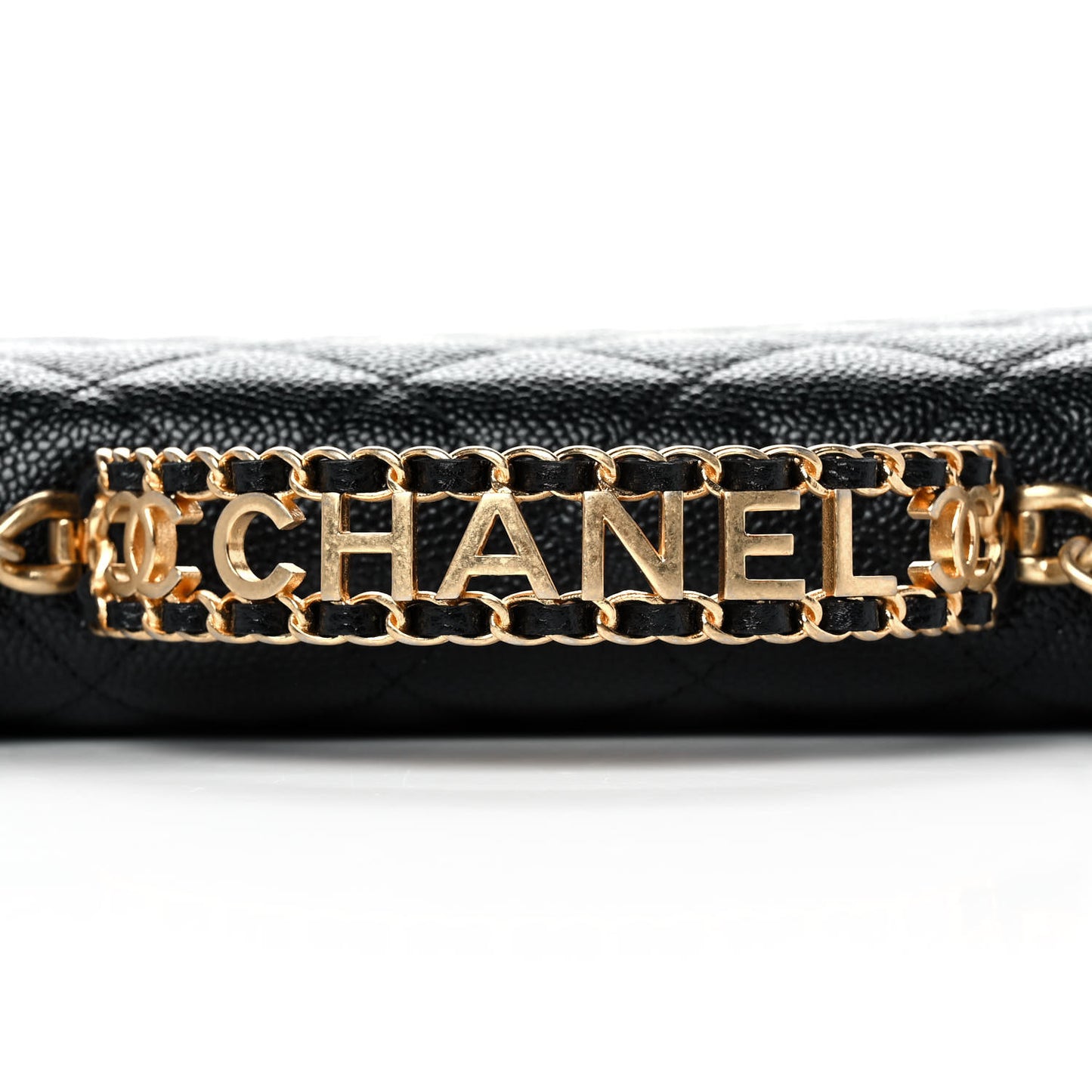 Shiny Caviar Quilted Pick Me Up Wallet On Chain WOC Black