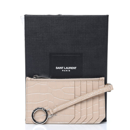 Saint Laurent Calfskin Crocodile Embossed 5 Fragments Zip Pouch Card Holder Beige 9 of 9
