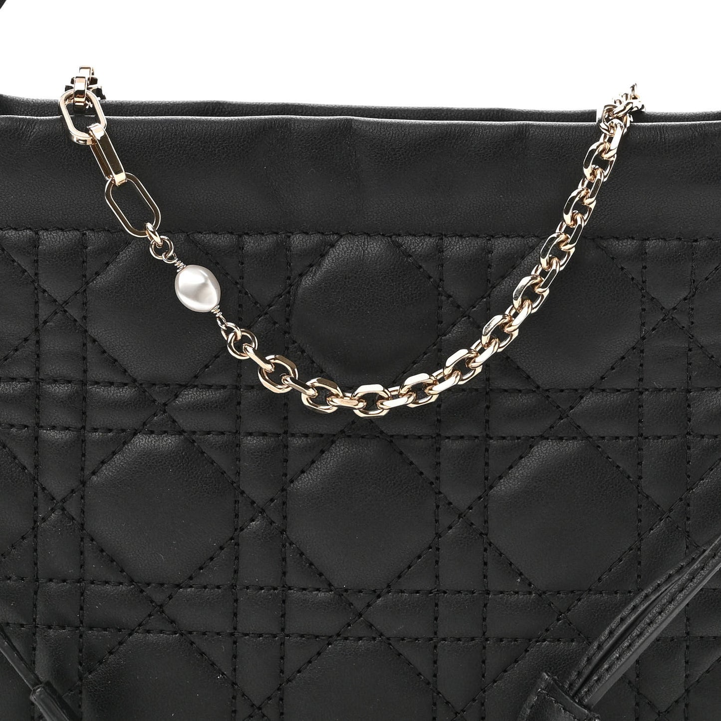 Lambskin Cannage Mini Top Handle Drawstring Bag Black