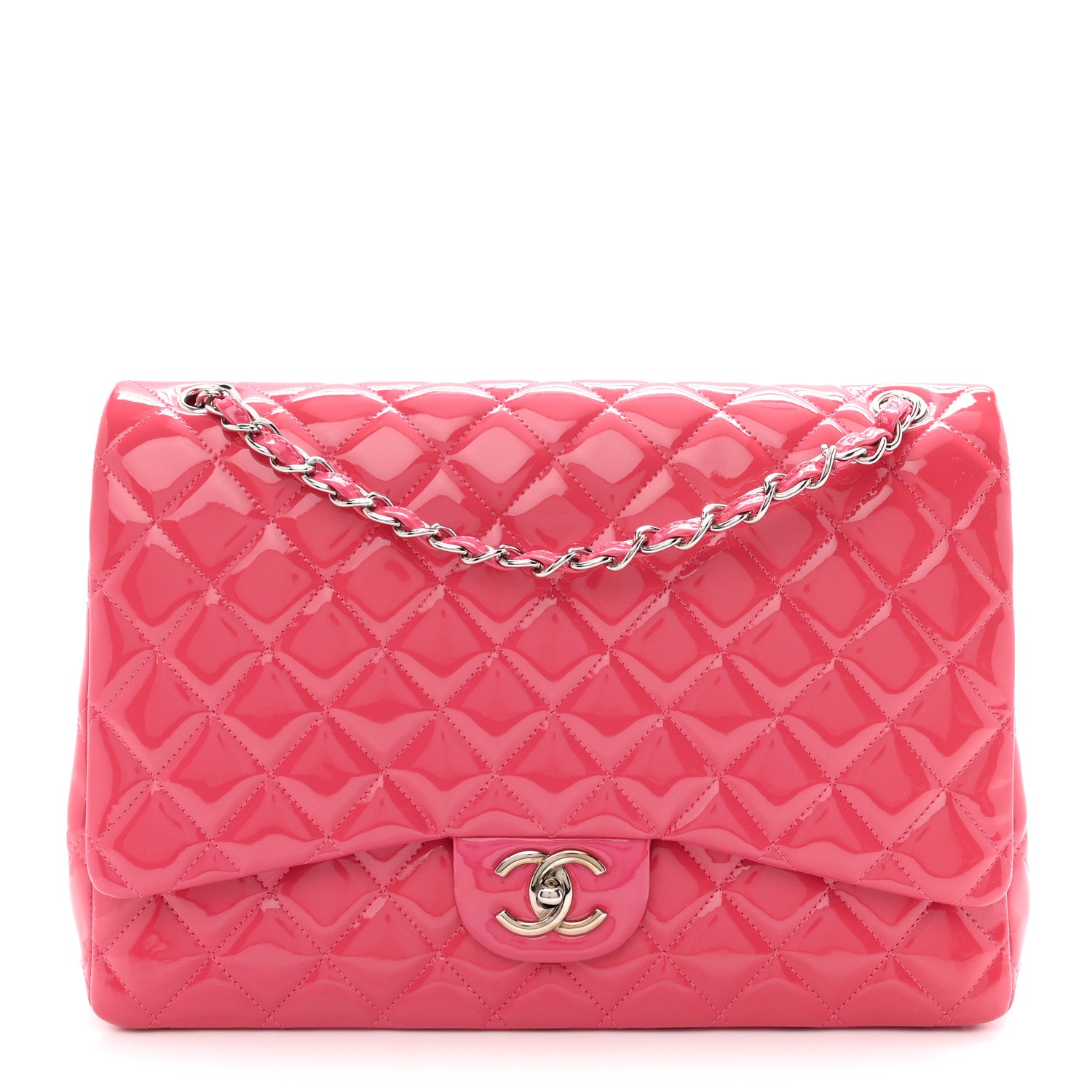 Chanel Patent Maxi Quilted Double Flap Fuchsia 1 of 12