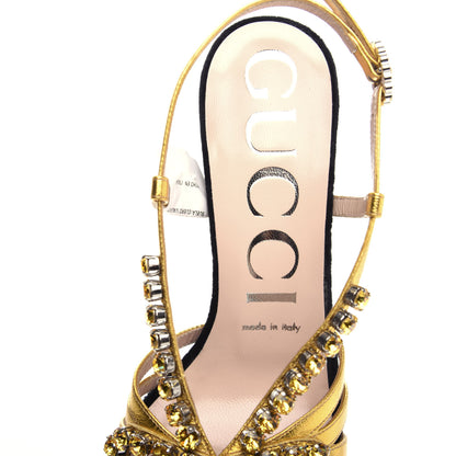 Gucci Velvet Nappa Crystal Zephyra Slingback Platform High Heel Sandals 37.5 Black Gold 8 of 10