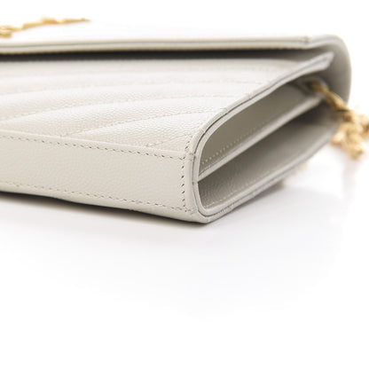 Saint Laurent Grain De Poudre Matelasse Chevron Monogram Chain Wallet Crema Soft 10 of 12