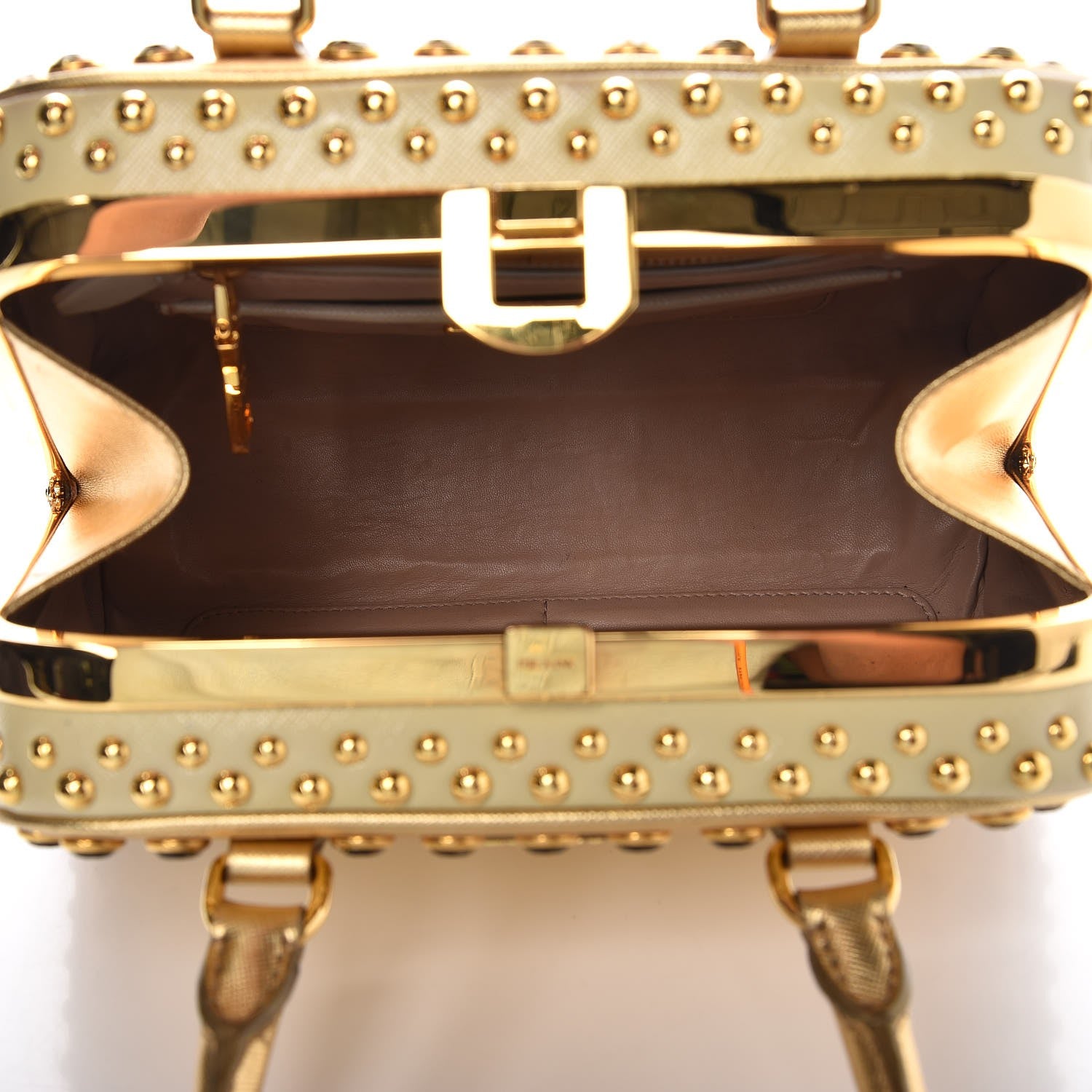 Prada Saffiano Vernice Crystal Pyramid Bag Platino 5 of 8
