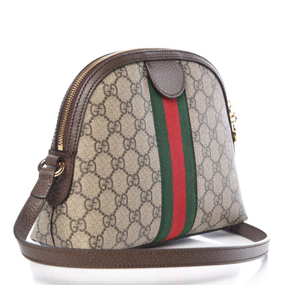 Gucci GG Supreme Monogram Textured Dollar Calfskin Web Small Ophidia Dome Shoulder Bag Beige Ebony New Acero 3 of 9