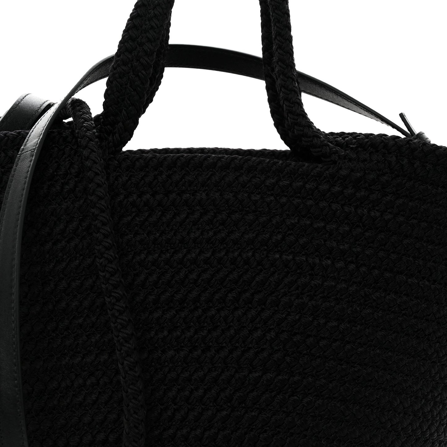 Nylon Lambskin Woven Ibiza Basket With Strap Black