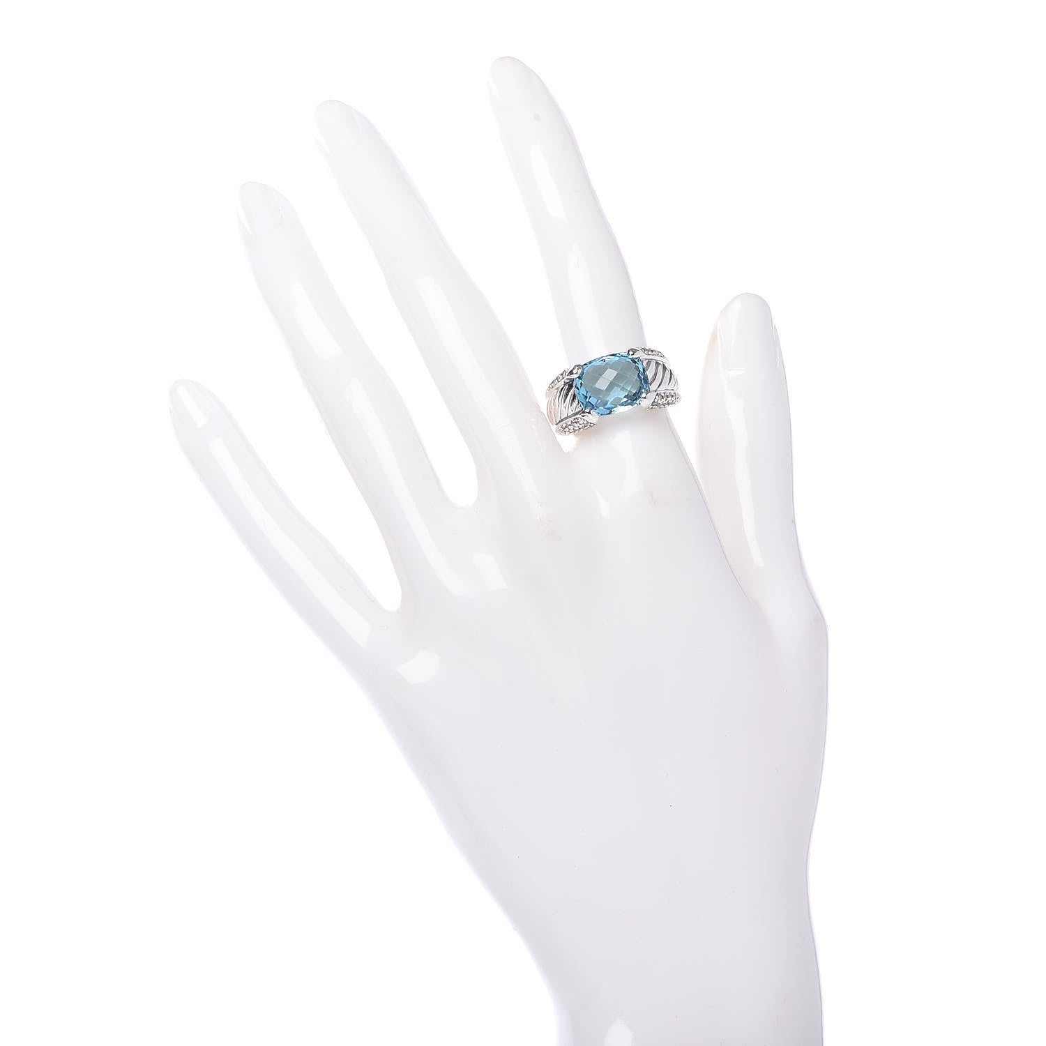 David Yurman Sterling Silver Diamond Blue Topaz 12mm Cable Cocktail Ring 51 5.75 2 of 6