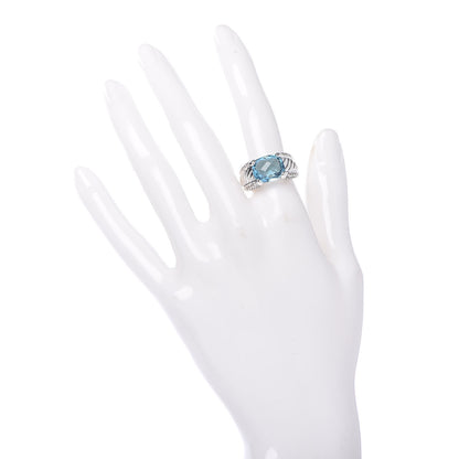 David Yurman Sterling Silver Diamond Blue Topaz 12mm Cable Cocktail Ring 51 5.75 2 of 6