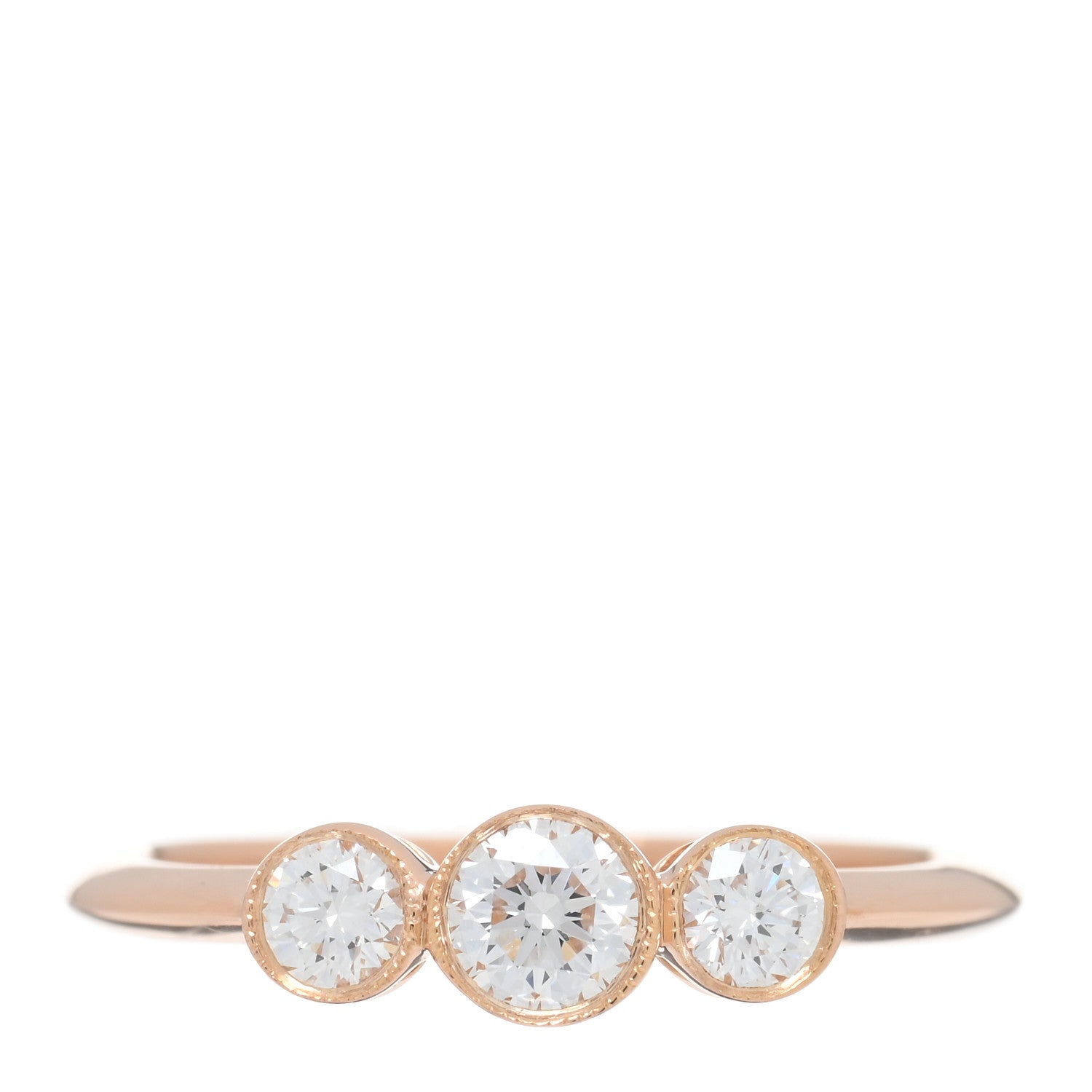 Tiffany 18K Rose Gold Diamond Three Stone Milgrain Ring 47 4 1 of 5