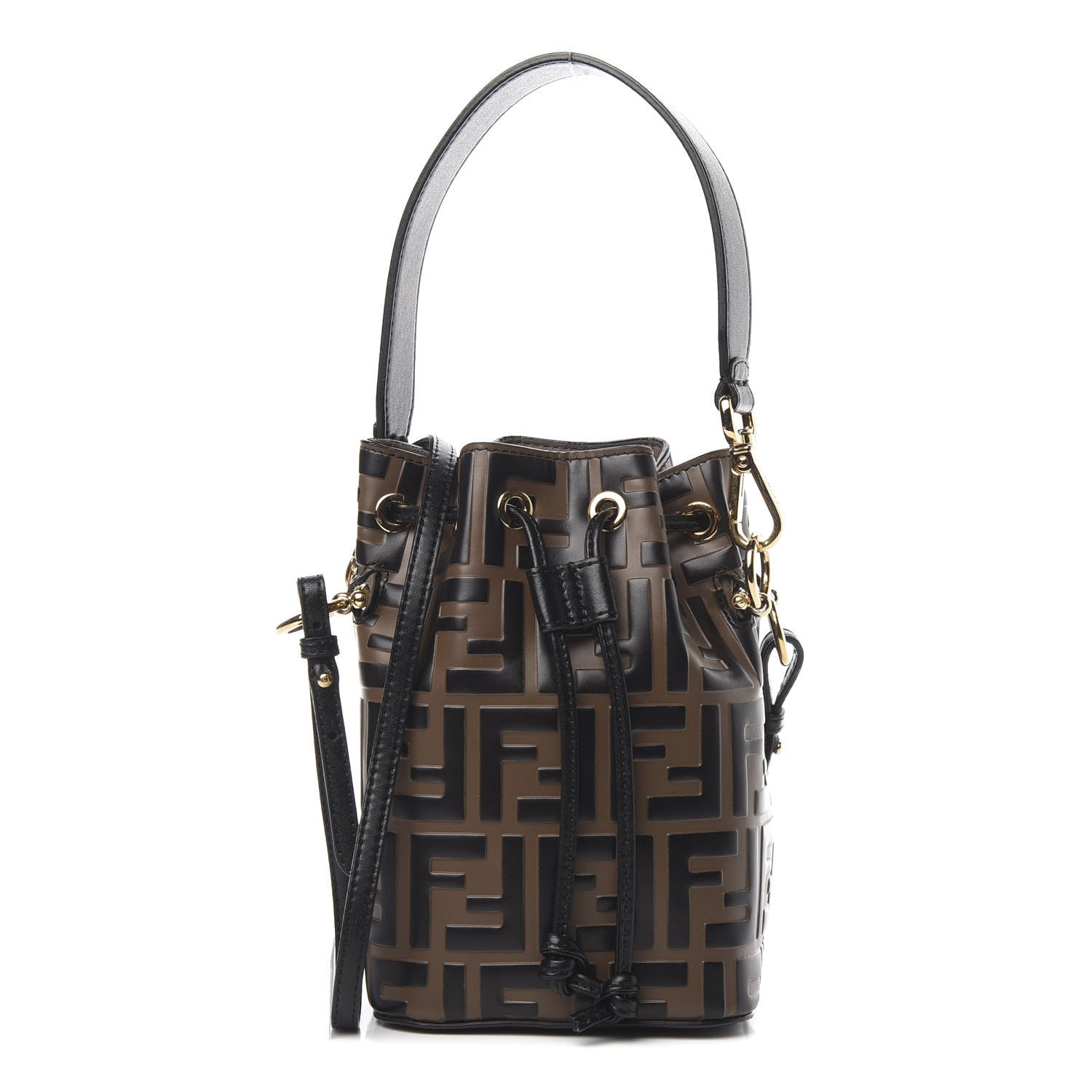 Fendi Vitello Liberty F is Fendi Bi-Color FF 1974 Embossed Mini Mon Tresor Bucket Bag Maya Black 1 of 11