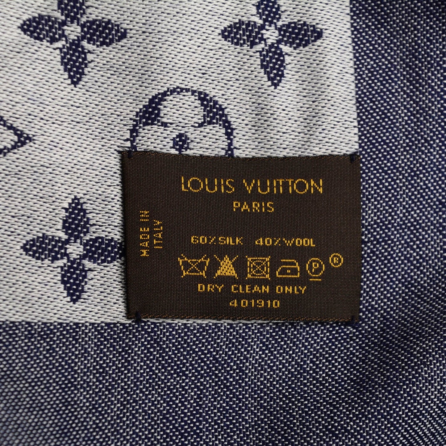 Silk Wool Monogram Denim Shawl Blue