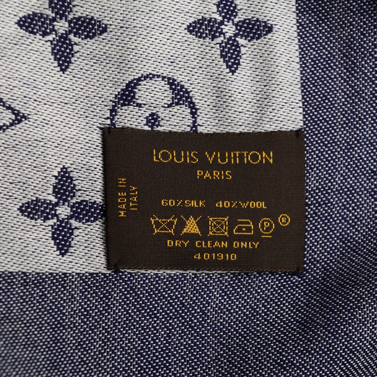 Louis Vuitton Silk Wool Monogram Denim Shawl Blue 5 of 5