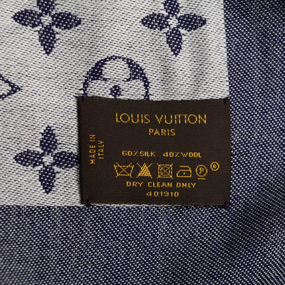 Louis Vuitton Silk Wool Monogram Denim Shawl Blue 5 of 5