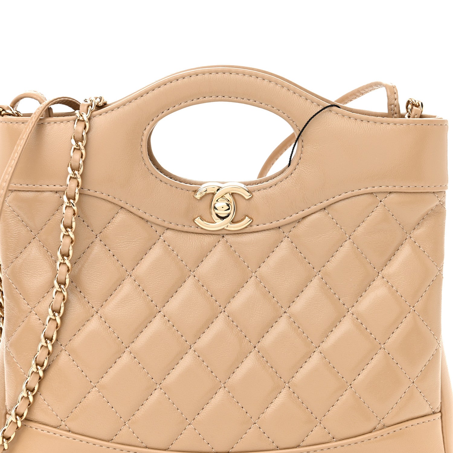 Chanel Shiny Crumpled Calfskin Quilted Mini 31 Shopping Bag Dark Beige 8 of 10