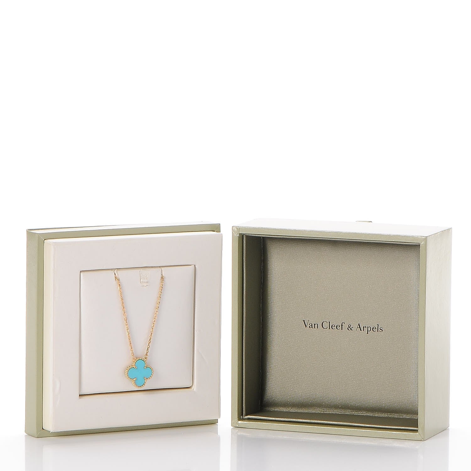 Van Cleef & Arpels 18K Yellow Gold Turquoise Vintage Alhambra Pendant Necklace 8 of 8