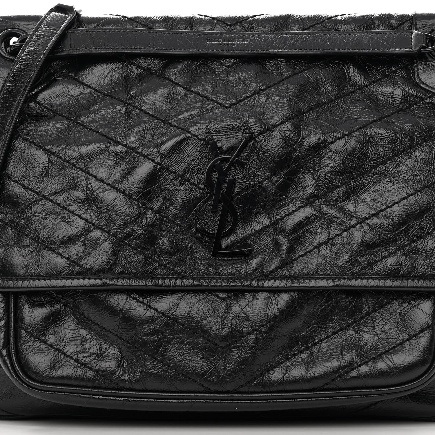 Saint Laurent Crinkled Calfskin Matelasse Monogram Large Niki Chain Satchel Black 8 of 12
