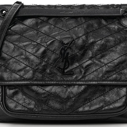 Saint Laurent Crinkled Calfskin Matelasse Monogram Large Niki Chain Satchel Black 8 of 12