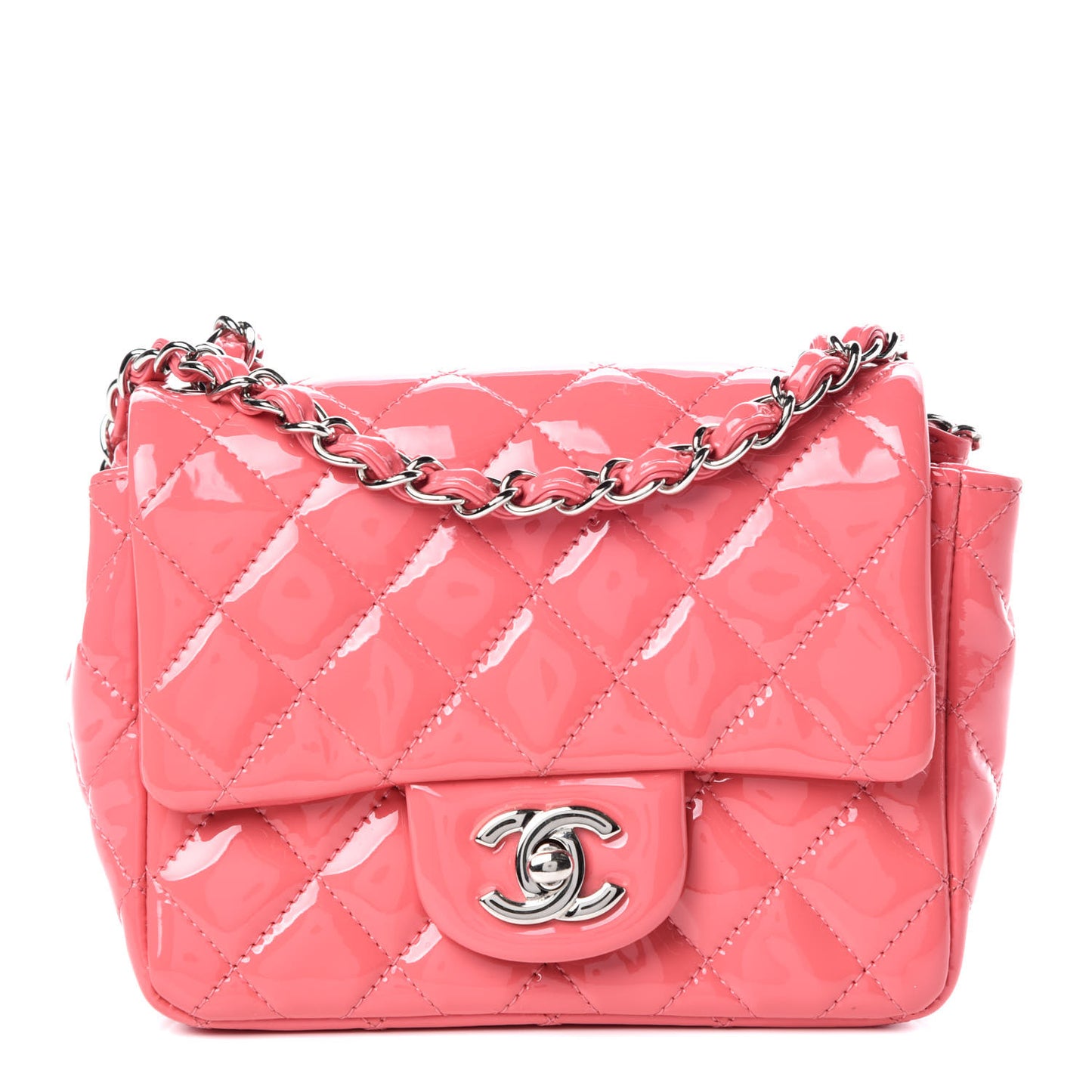 Patent Quilted Mini Square Flap Pink