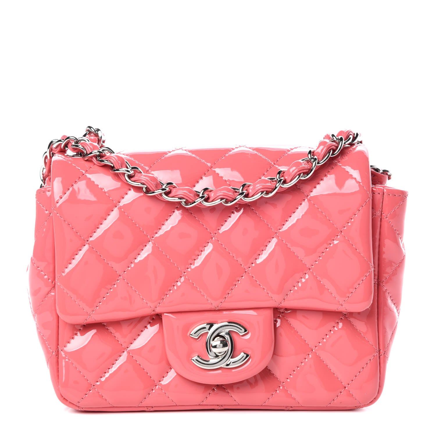 Chanel Patent Quilted Mini Square Flap Pink 1 of 9