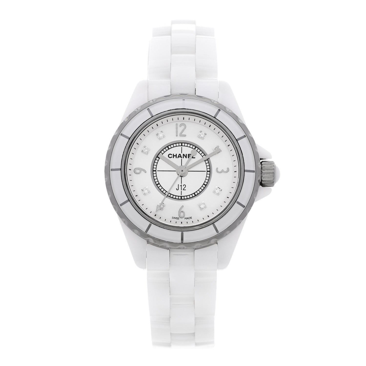 Chanel Stainless Steel Ceramic Diamond Mother of Pearl 29mm J12 Quartz Watch White 1 of 4