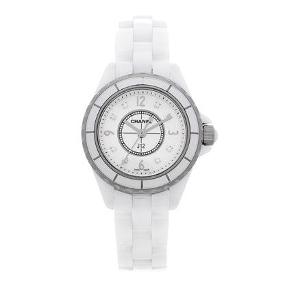 Chanel Stainless Steel Ceramic Diamond Mother of Pearl 29mm J12 Quartz Watch White 1 of 4