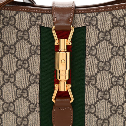 Gucci GG Supreme Monogram Azalea Calfskin Web Small Jackie 1961 Hobo Beige Ebony Brown Sugar 8 of 10