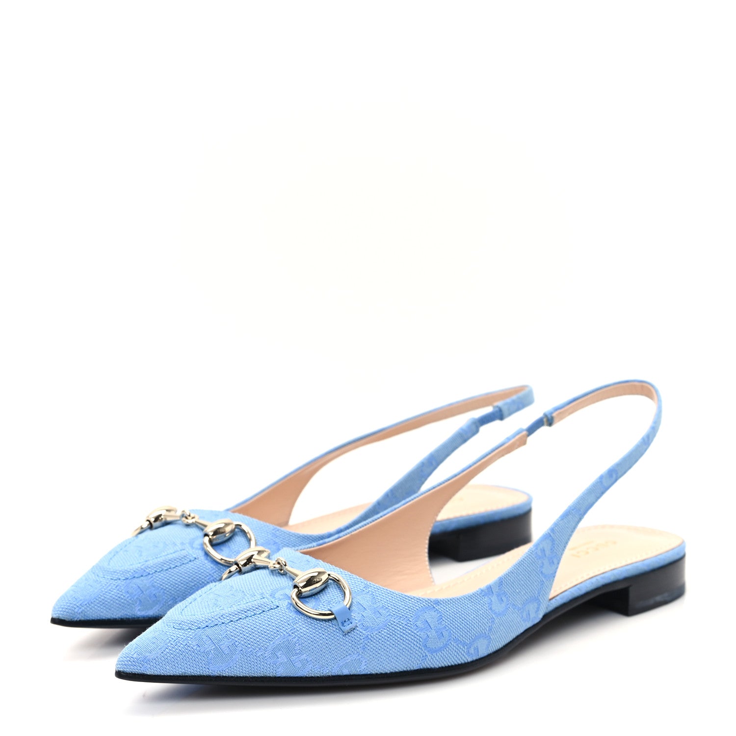 Gucci Canvas GG Monogram Horsebit Womens Slingback Ballet Flat 40 Light Blue 4 of 9