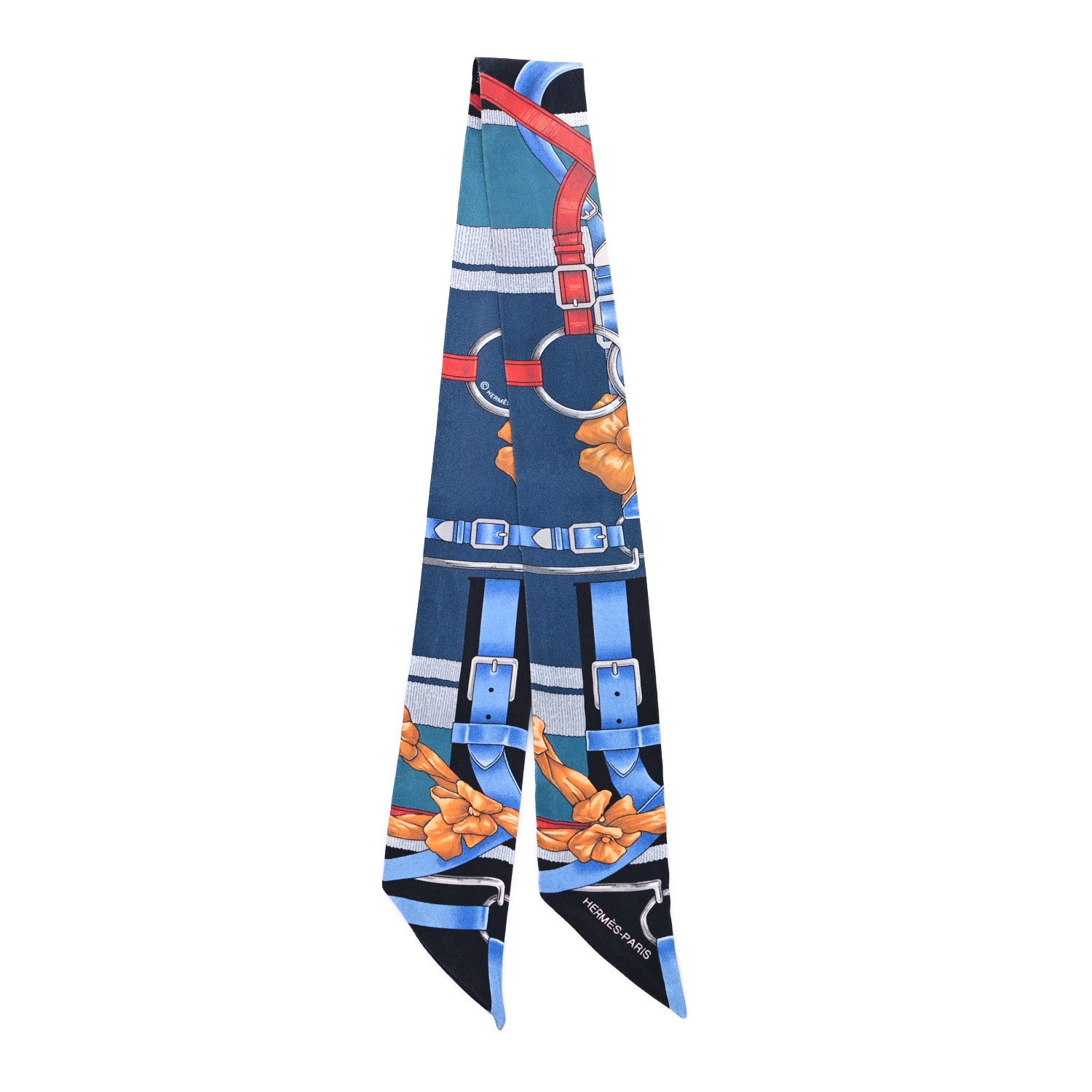 Hermes Silk Grand Manege Twilly Bleu Rouge Black 2 of 3