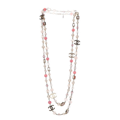 Chanel Pearl Crystal Beaded CC Long Necklace Pink Gold 3 of 4