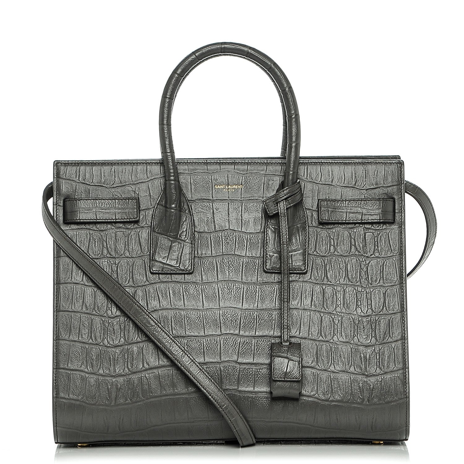 Saint Laurent Calfskin Crocodile Embossed Small Sac De Jour Fog 1 of 6