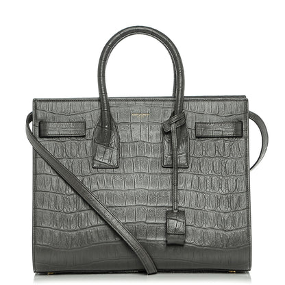 Saint Laurent Calfskin Crocodile Embossed Small Sac De Jour Fog 1 of 6