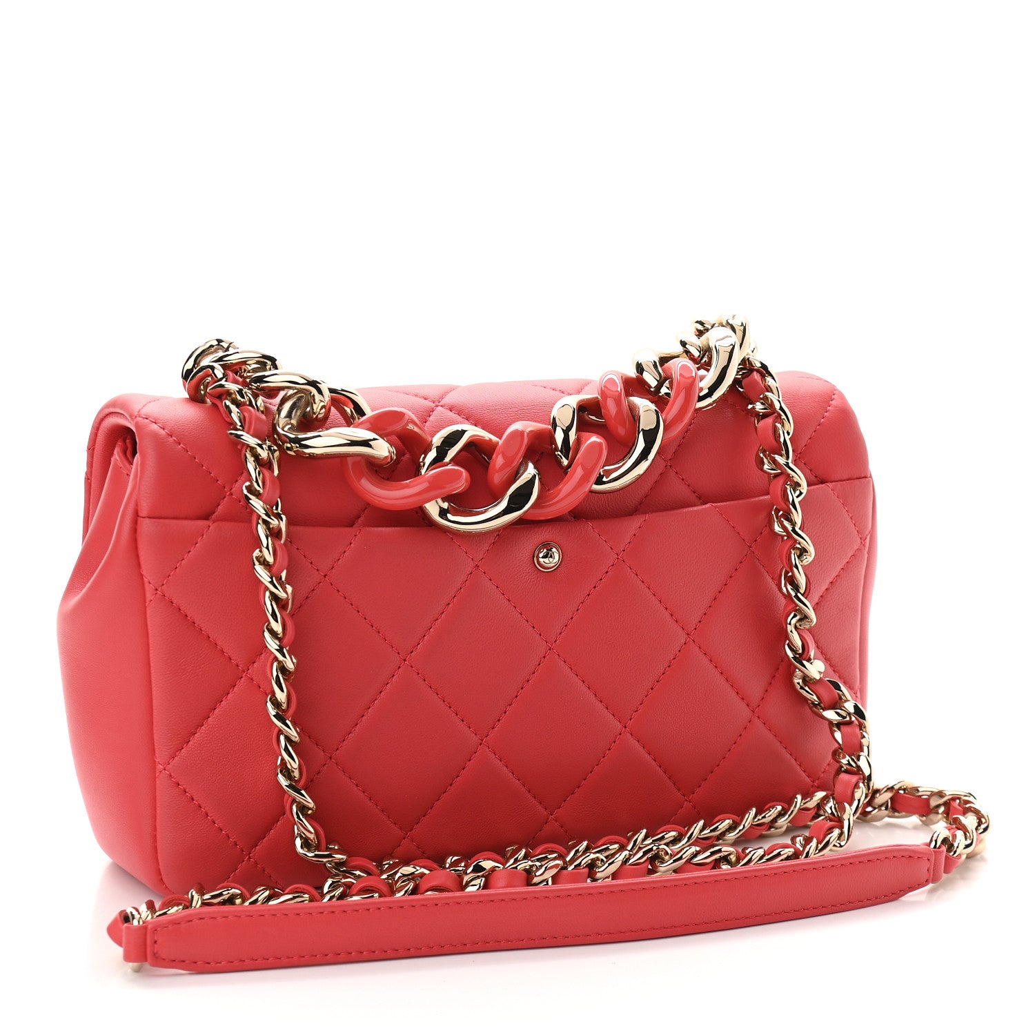 Chanel Lambskin Quilted Resin Bi-Color Chain Flap Bag Red 3 of 9