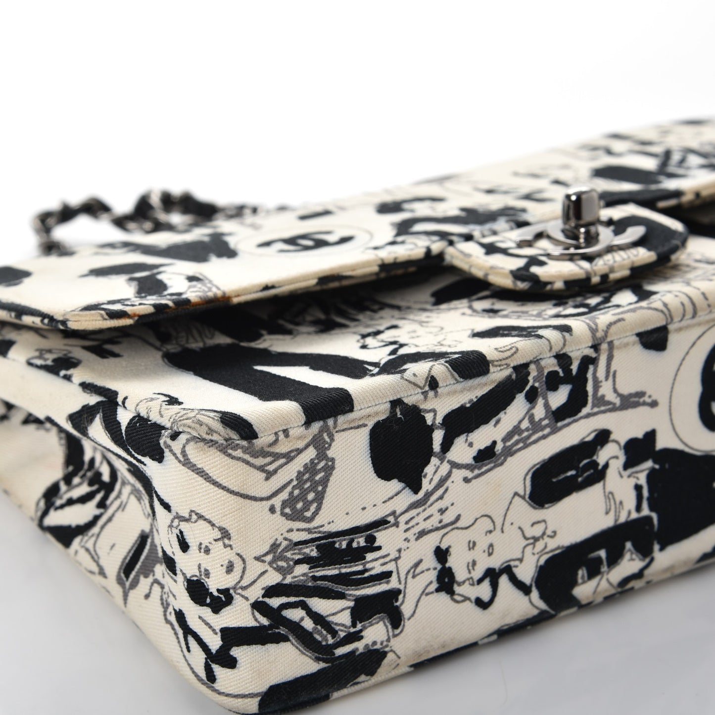 Canvas Printed Medium Double Flap Black White