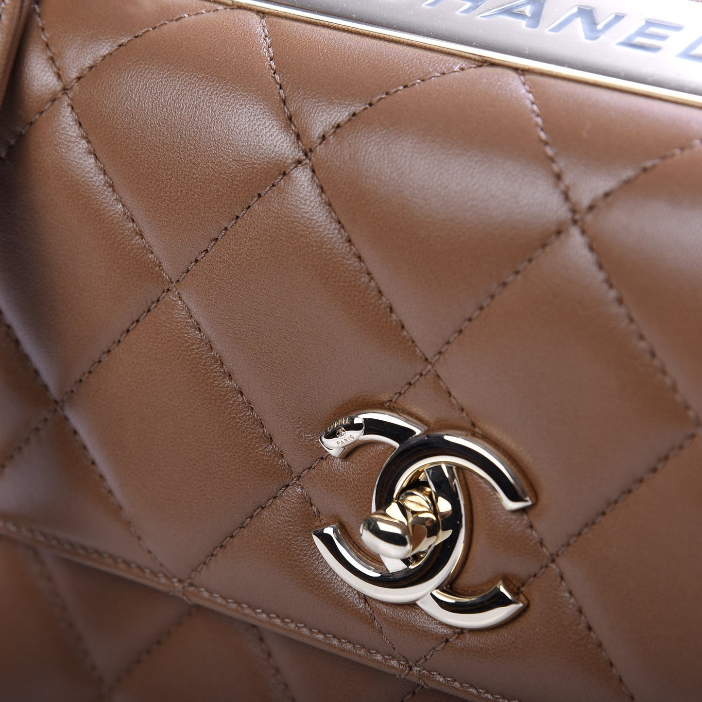 Lambskin Quilted Small Trendy CC Flap Dual Handle Bag Camel