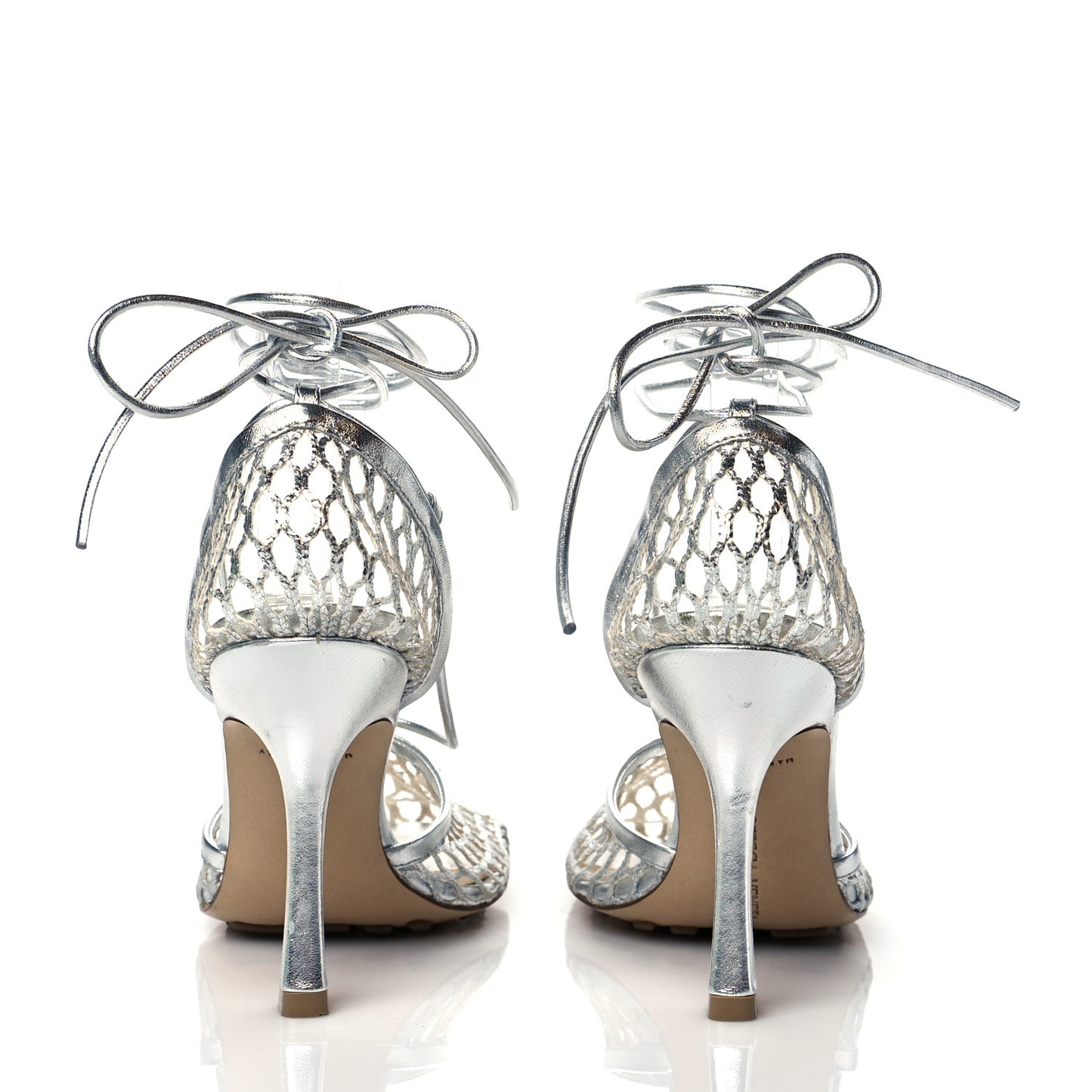 Mesh Metallic Nappa Stretch Ankle Tie Sandals 35 Silver