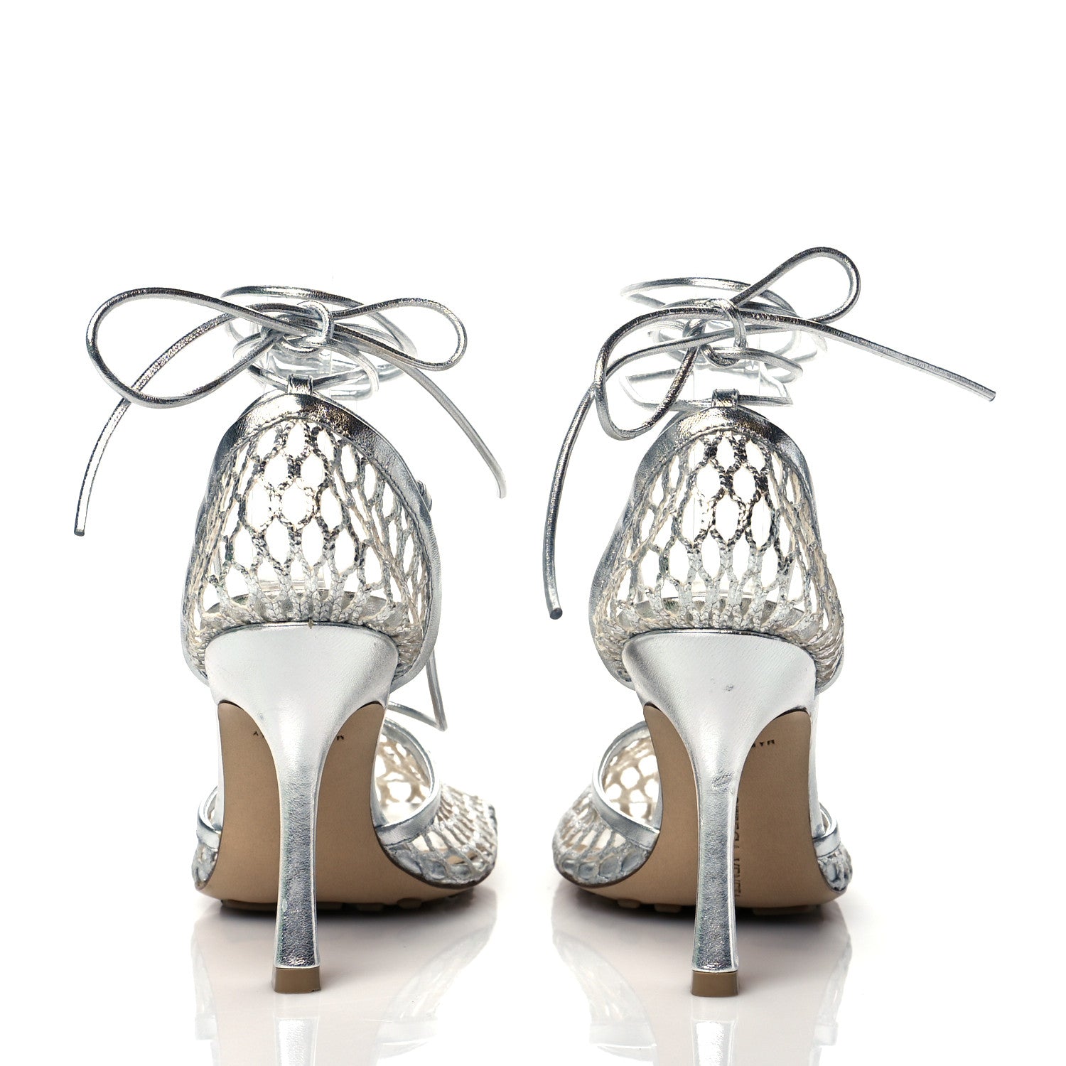 Bottega Veneta Mesh Metallic Nappa Stretch Ankle Tie Sandals 35 Silver 5 of 9