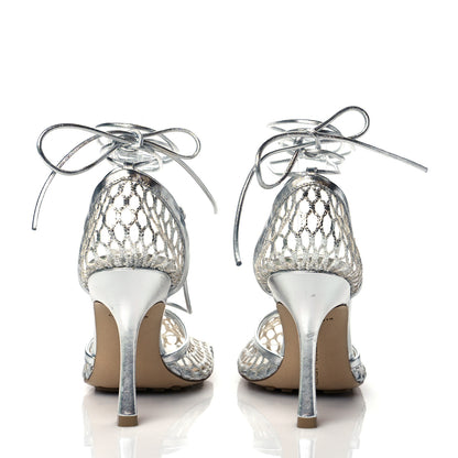 Bottega Veneta Mesh Metallic Nappa Stretch Ankle Tie Sandals 35 Silver 5 of 9