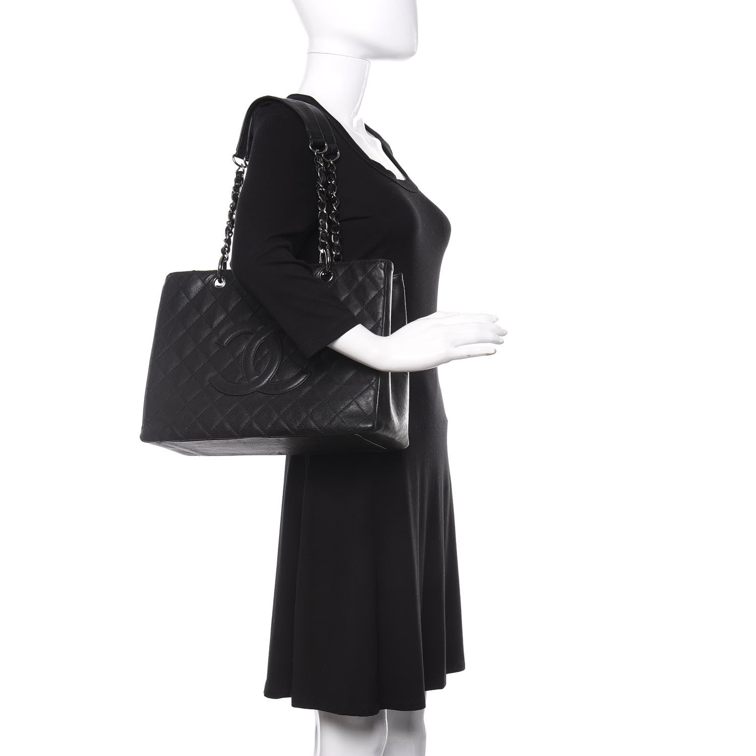 Chanel Calfskin Quilted Grand Shopping Tote GST Black 2 of 13