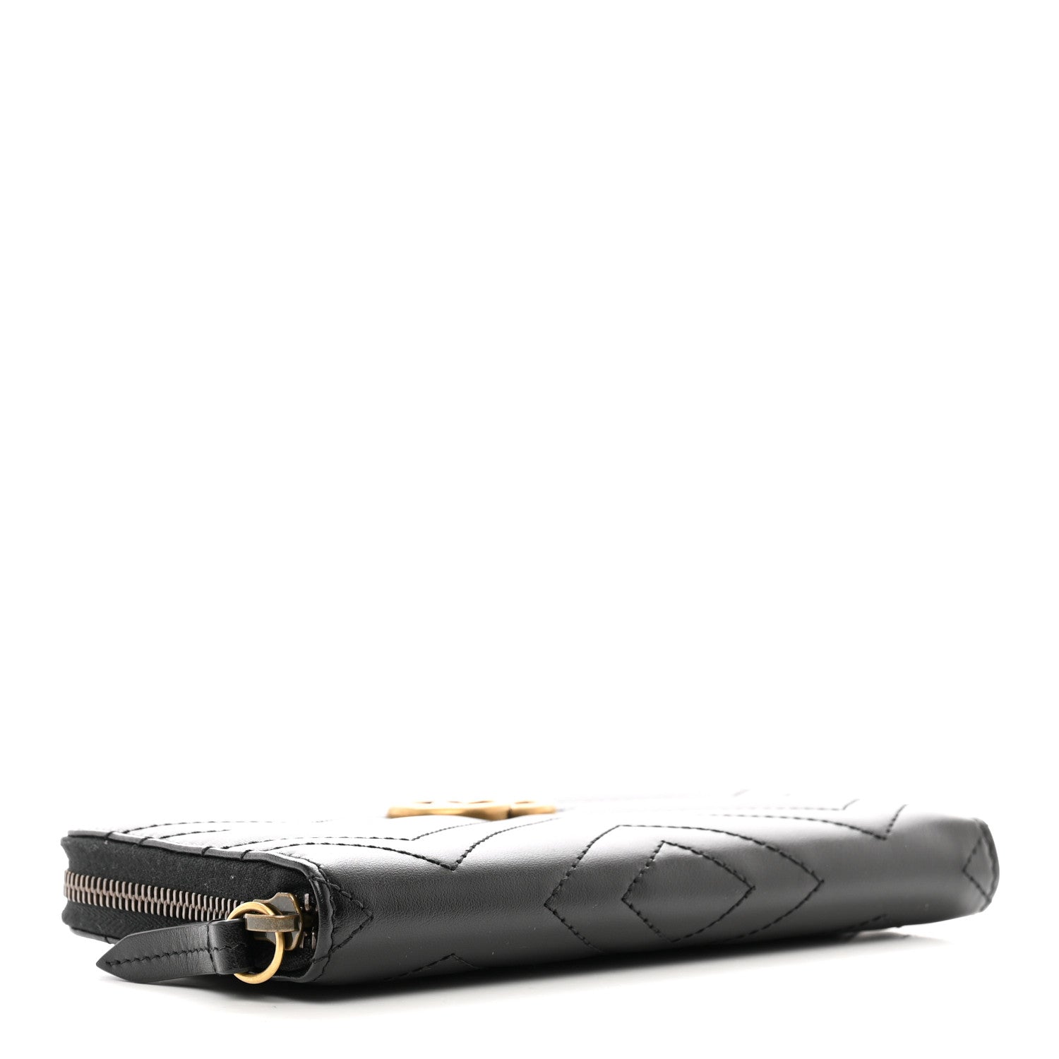 Gucci Calfskin Matelasse GG Marmont Zip Around Wallet Black 4 of 9
