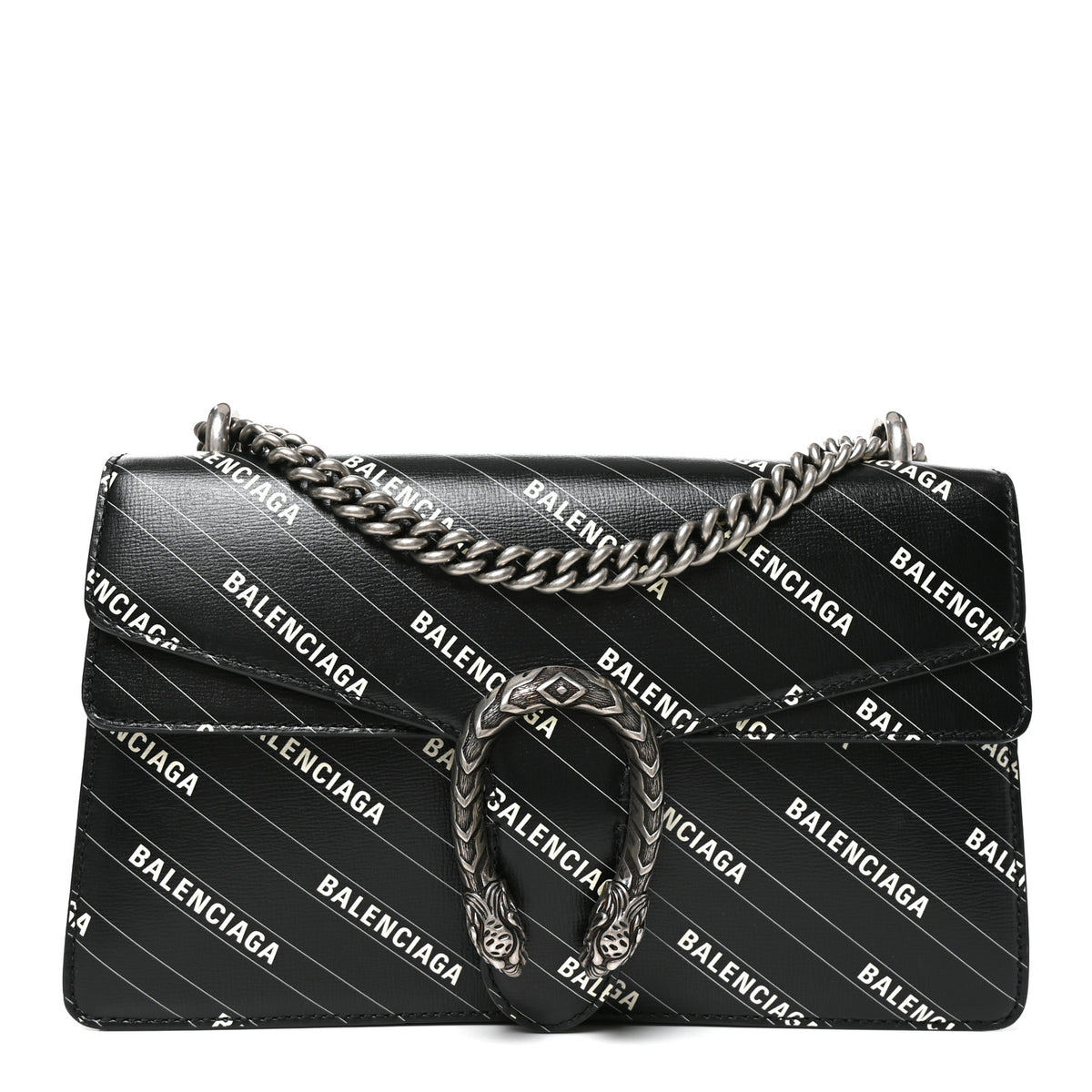 Gucci X BALENCIAGA Calfskin Matelasse Logo Print Small GG Marmont Shoulder Bag Black 1 of 10