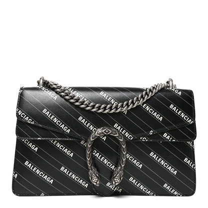 Gucci X BALENCIAGA Calfskin Matelasse Logo Print Small GG Marmont Shoulder Bag Black 1 of 10