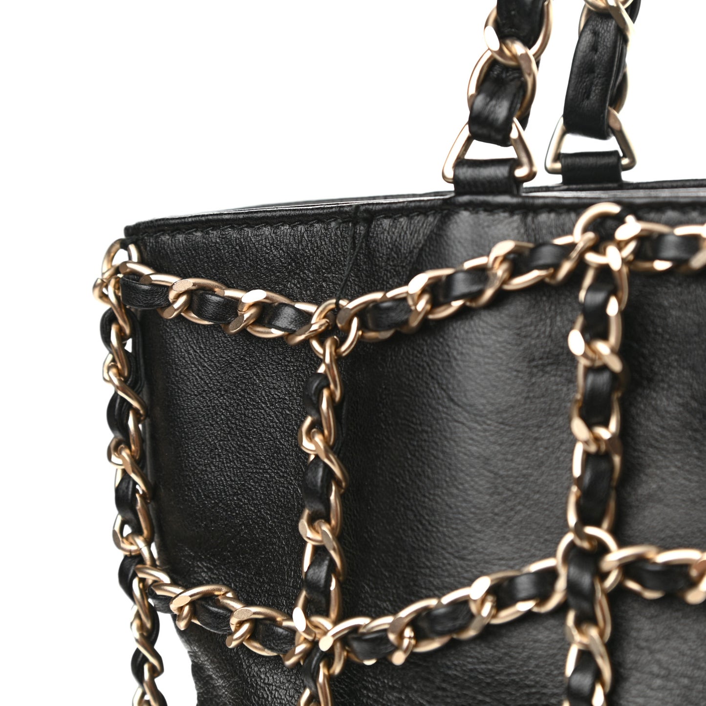 Lambskin Large Shopping Chain Tote Black