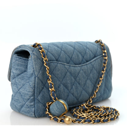 Chanel Denim Quilted Mini Pearl Crush Rectangular Flap Blue 3 of 10